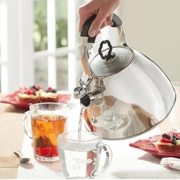 Sleek Silver Tea Kettle with Black Handle - Picture 4 of 6